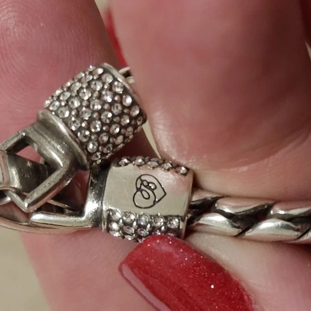 Brighton Braided jeweled crystal Meridian Barrel Station Silver Plated bracelet‎